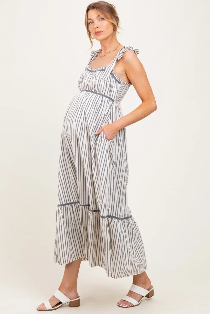 Charcoal Striped Bow-Tie Maternity Maxi Dress sold by Pinkblush product image thumbnail 2