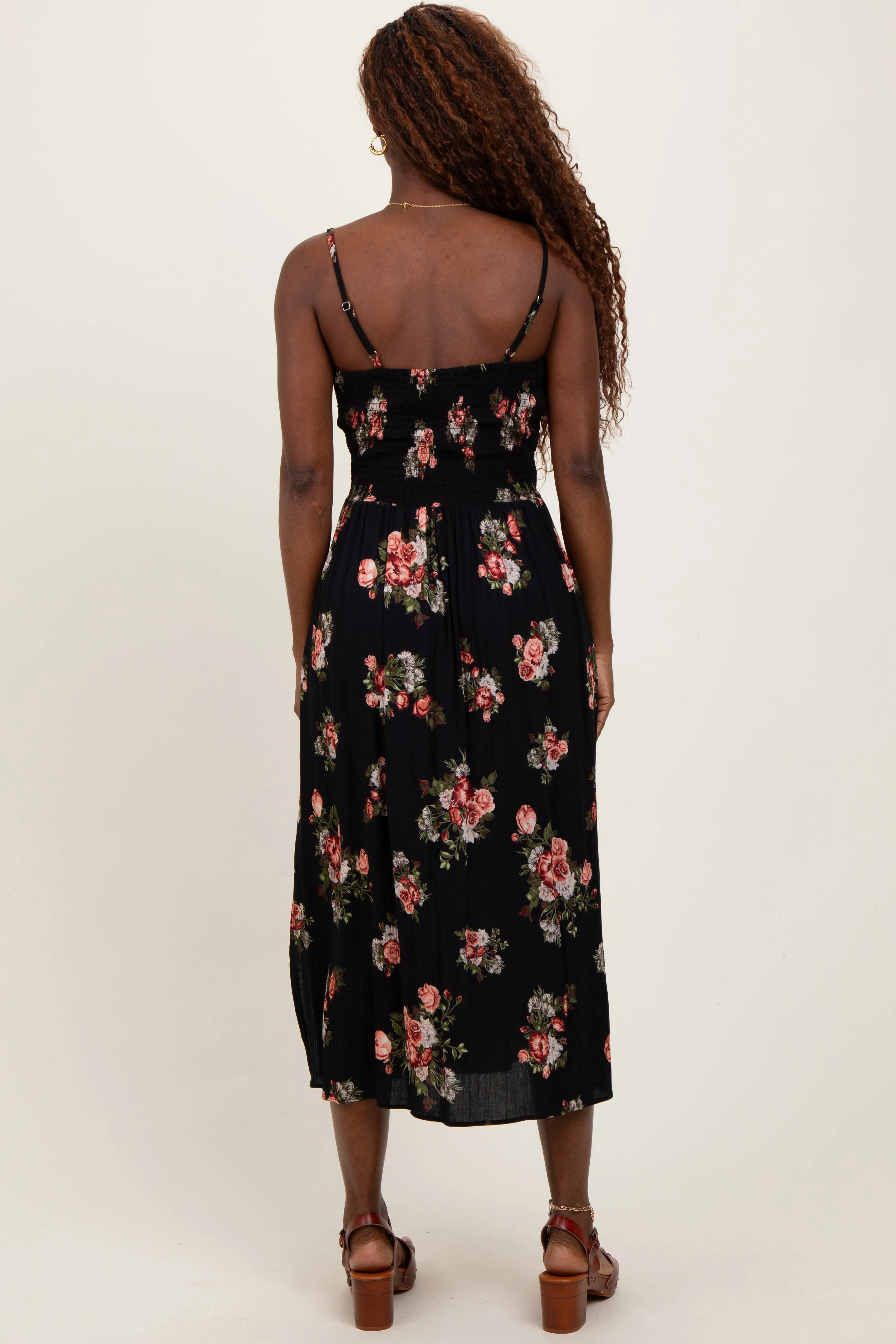 Black Rose Print Twist Front Cutout Midi Dress sold by Pinkblush product image thumbnail 2