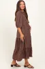 Brown Floral Tiered Maternity Shirt Midi Dress sold by Pinkblush