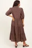 Brown Floral Tiered Maternity Shirt Midi Dress sold by Pinkblush