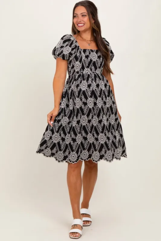 Black Floral Embroidered Square Neck Maternity Dress sold by Pinkblush