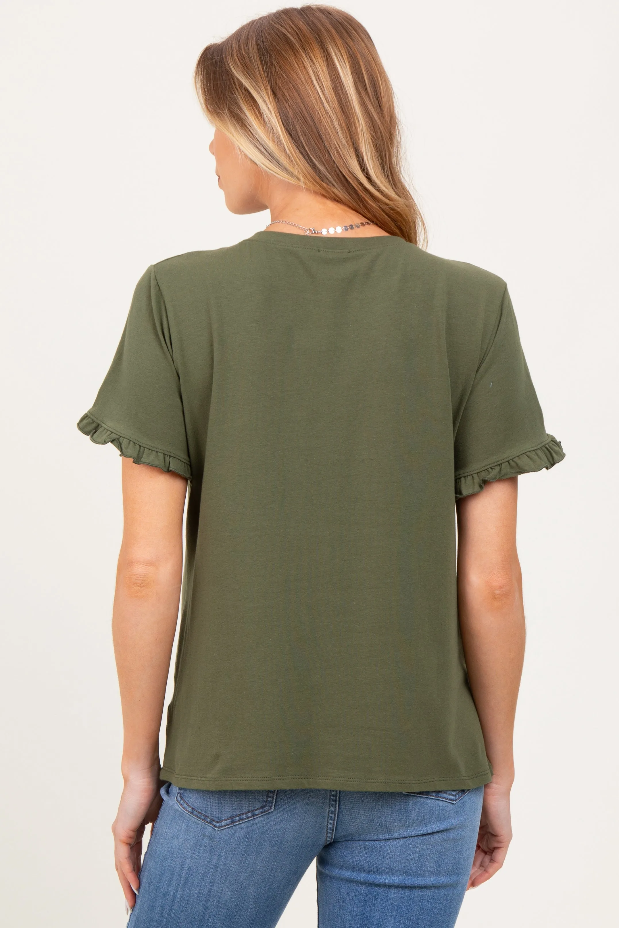 Olive Ruffle Trim Short Sleeve Maternity T-Shirt sold by Pinkblush product image thumbnail 4
