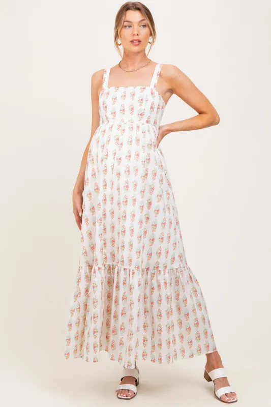 Ivory Floral Print Ruffle Hem Maternity Maxi Dress sold by Pinkblush