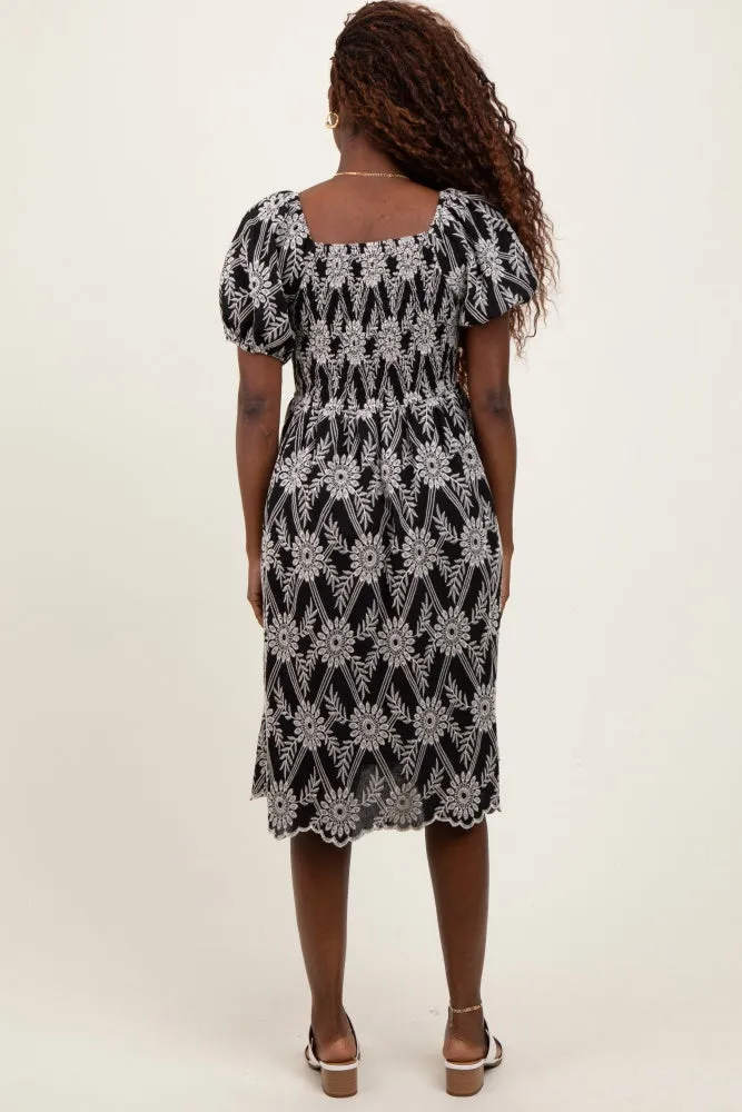 Black Floral Embroidered Square Neck Dress sold by Pinkblush product image thumbnail 2