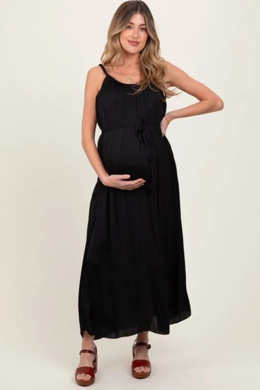 Black Braided Neckline Maternity Maxi Dress sold by Pinkblush