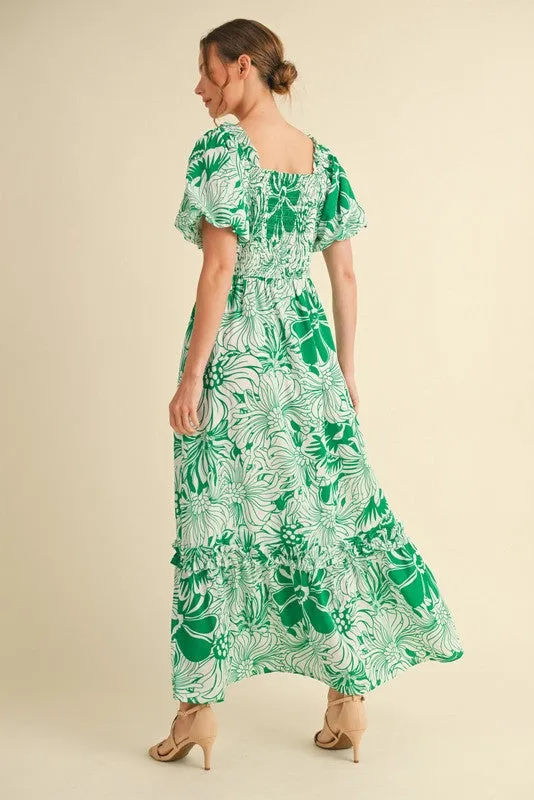 Green Floral Print Smocked Bodice Maxi Dress sold by Pinkblush product image thumbnail 2