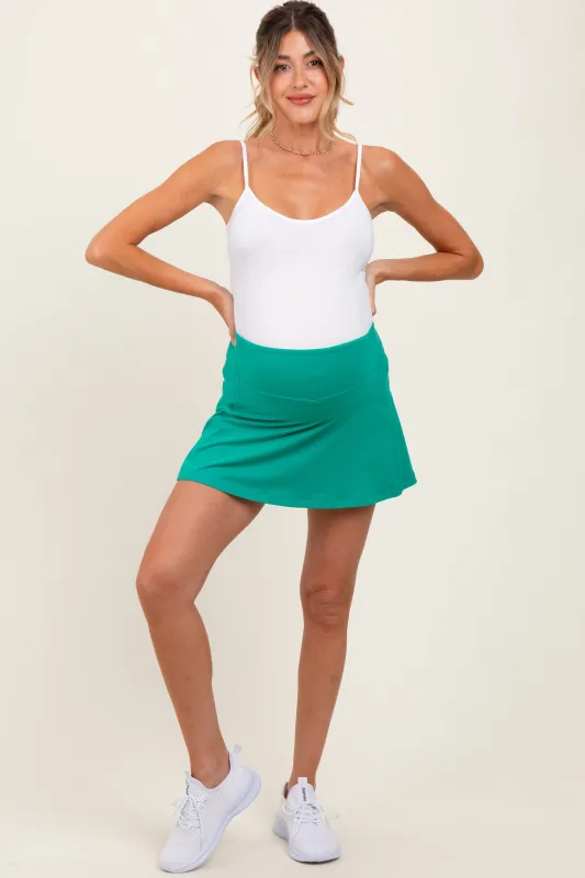 Emerald Green Back Pleat Maternity Skort sold by Pinkblush