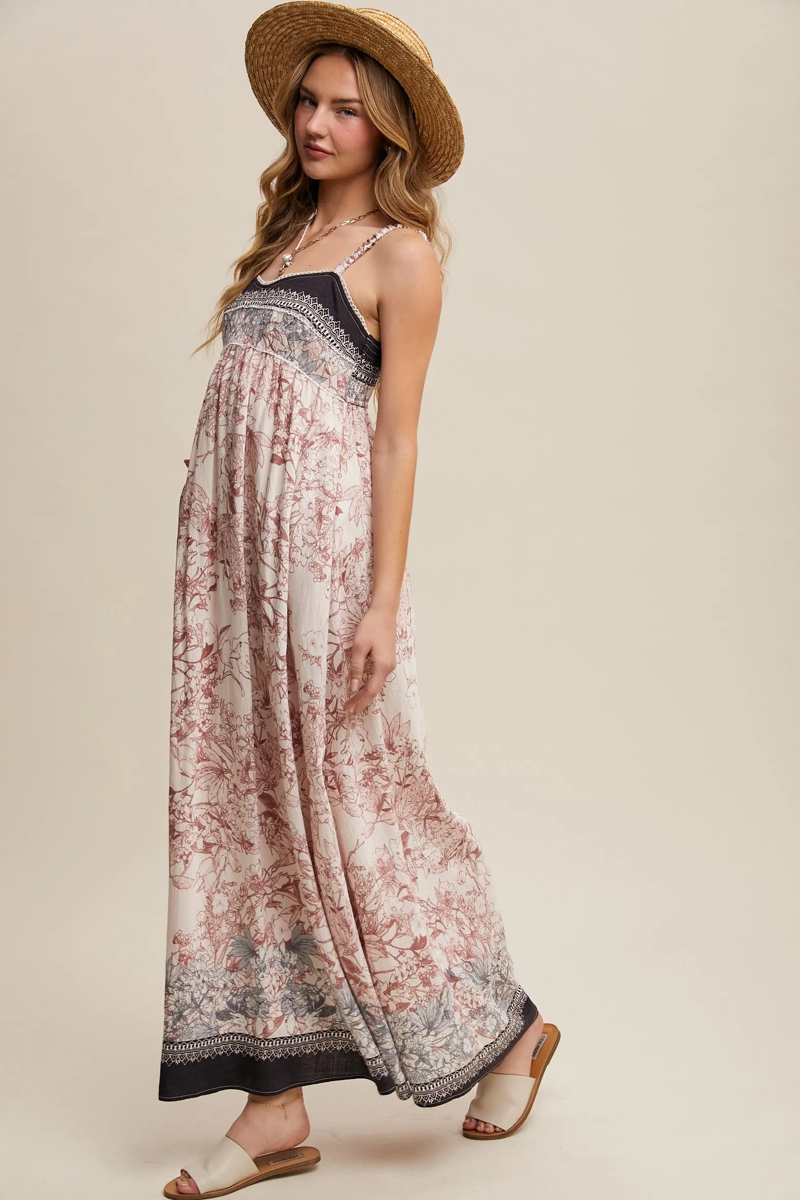Charcoal Floral Contrast Border Maxi Dress sold by Pinkblush product image thumbnail 3