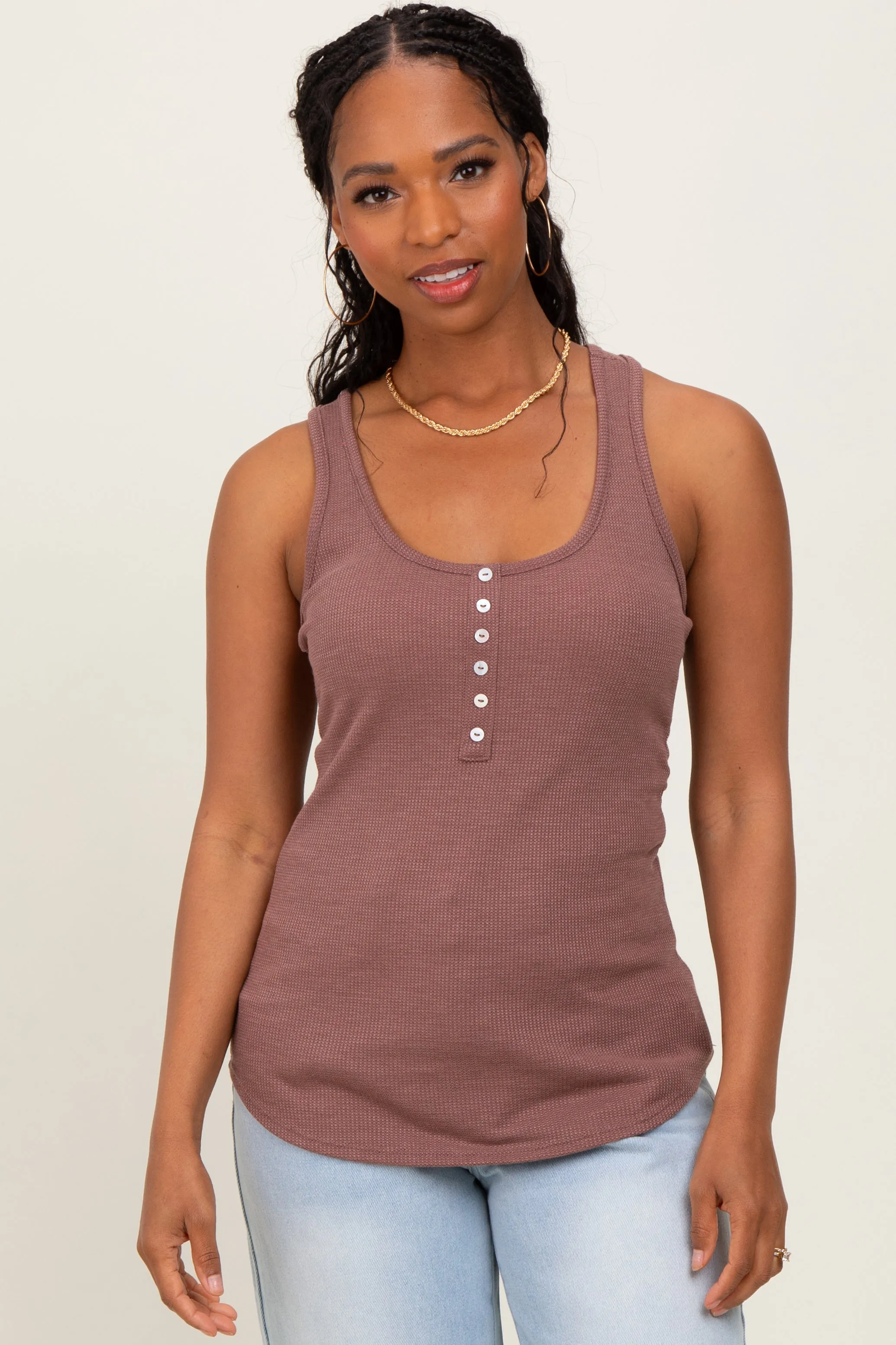 Mauve Button Front Tank Top sold by Pinkblush