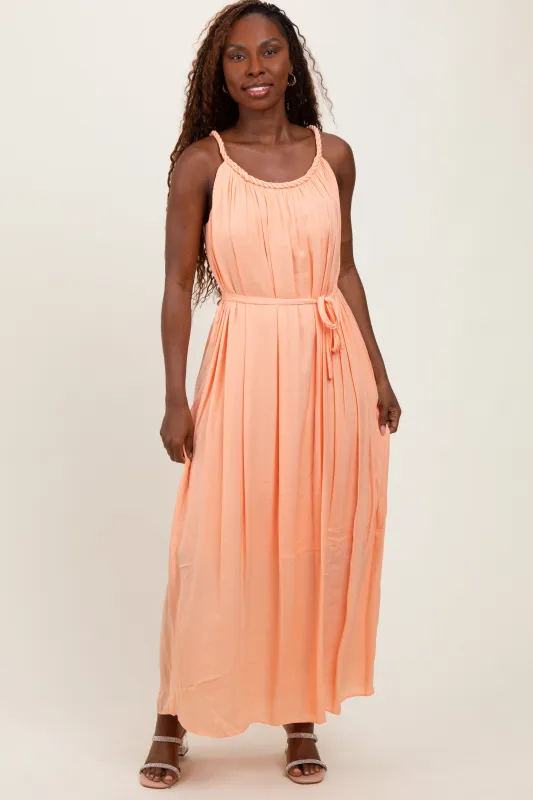 Peach Braided Neckline Maxi Dress sold by Pinkblush