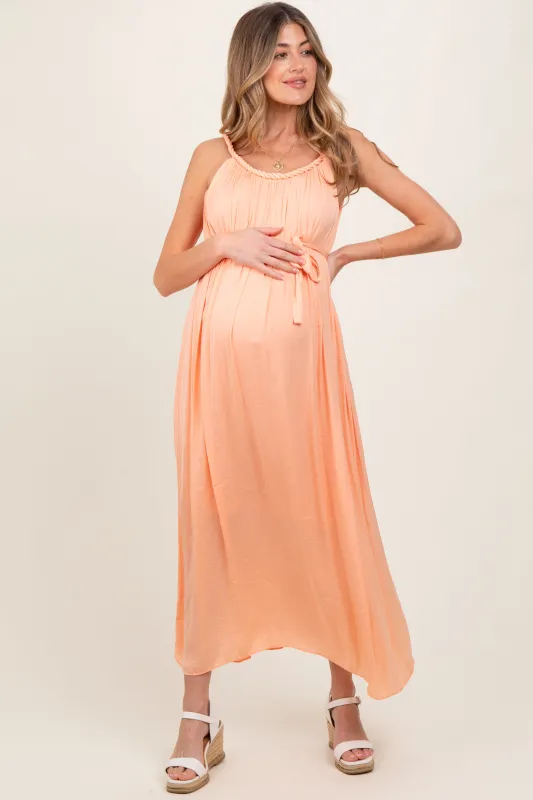 Peach Braided Neckline Maternity Maxi Dress sold by Pinkblush