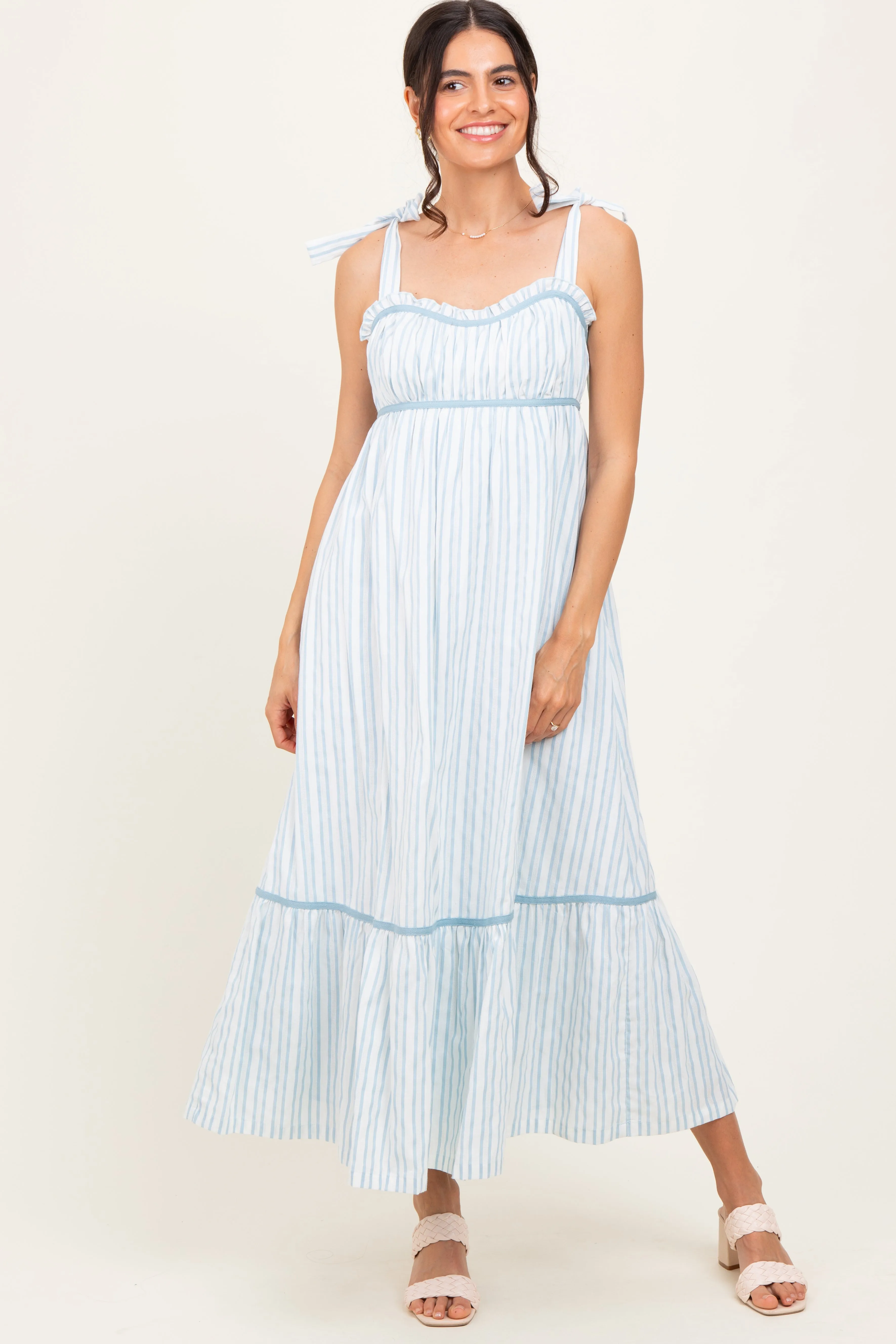Ivory Striped Bow-Tie Maxi Dress sold by Pinkblush product image thumbnail 2