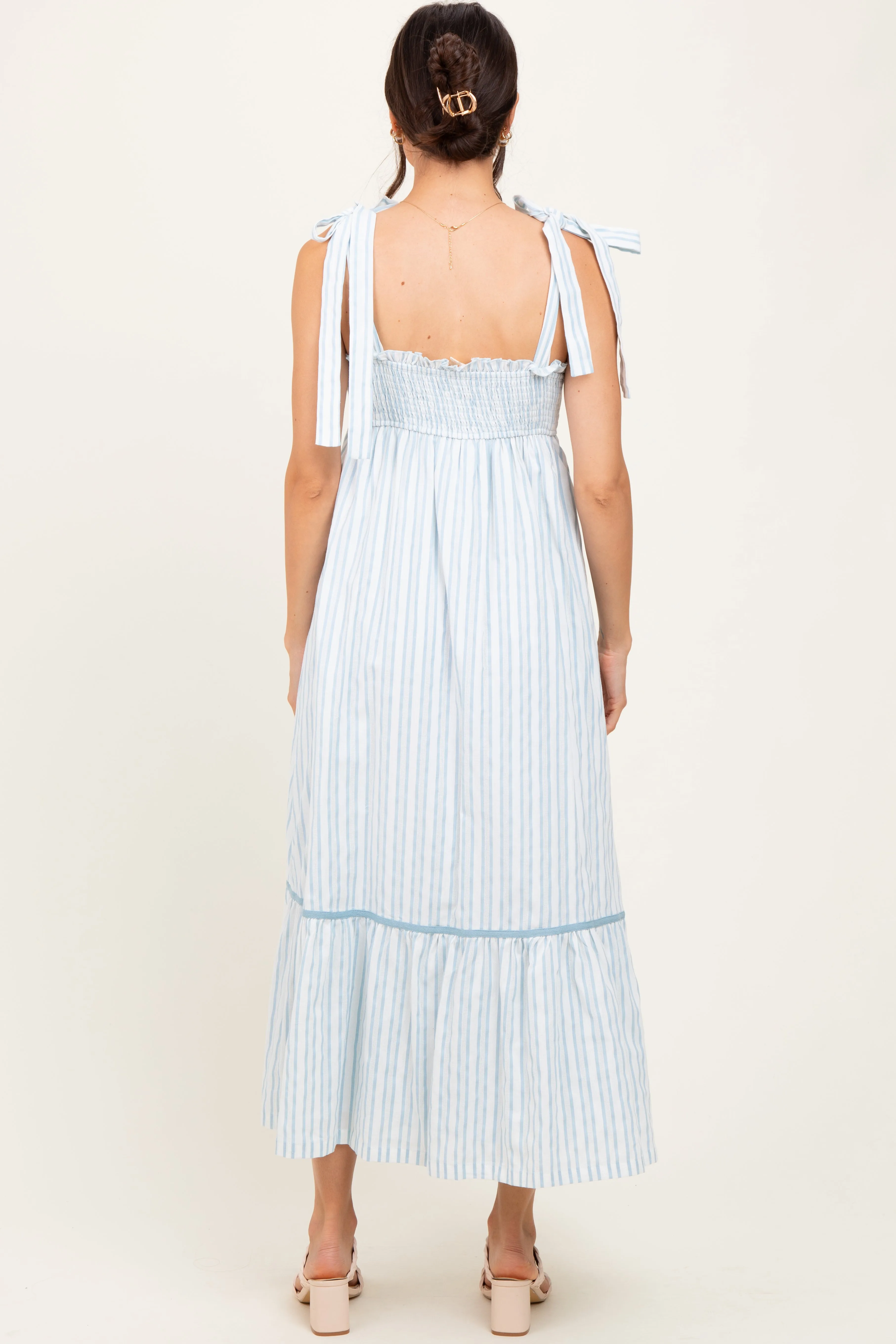 Ivory Striped Bow-Tie Maxi Dress sold by Pinkblush product image thumbnail 4