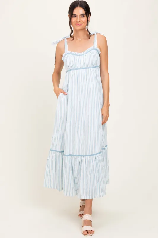 Ivory Striped Bow-Tie Maxi Dress sold by Pinkblush