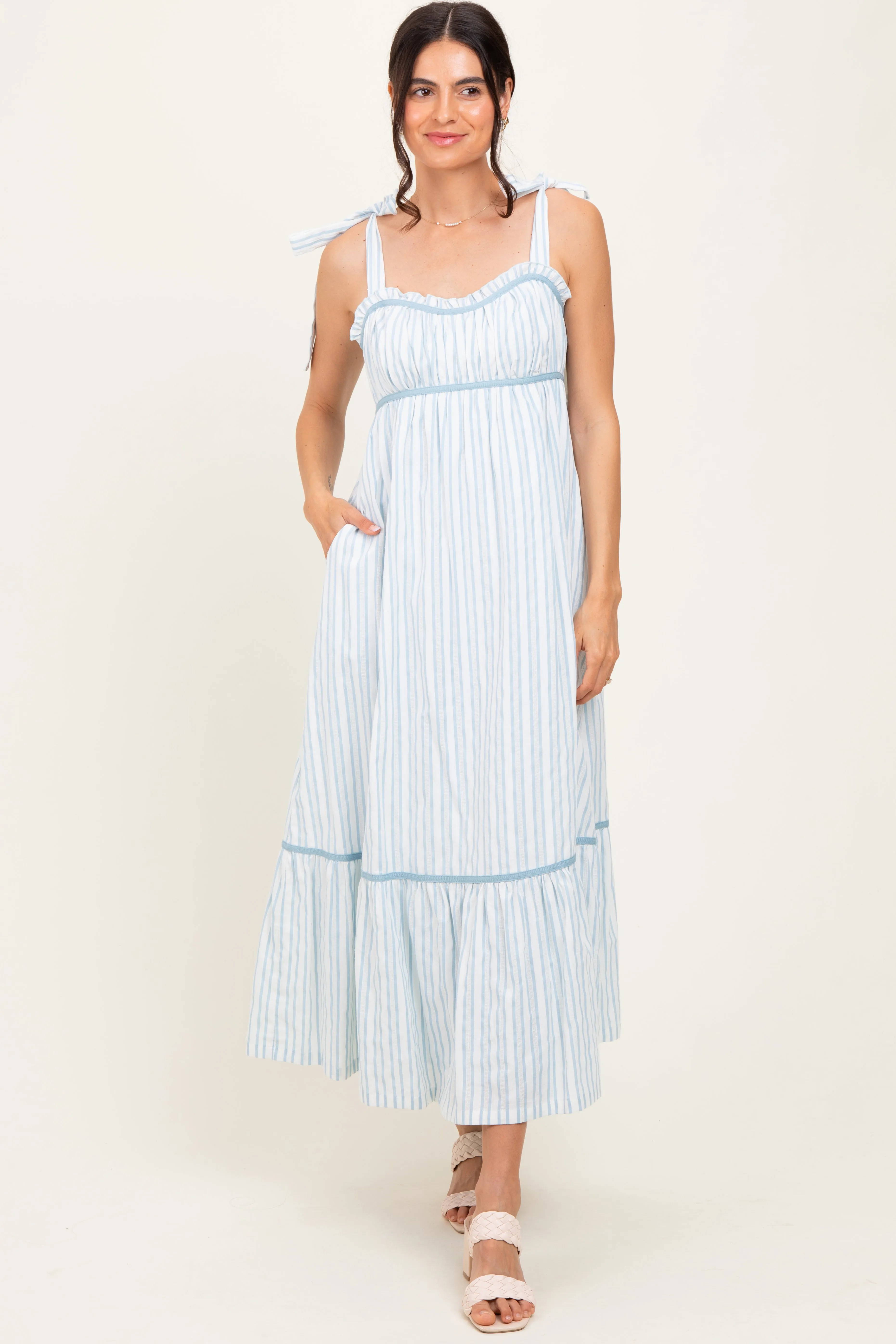 Ivory Striped Bow-Tie Maxi Dress sold by Pinkblush