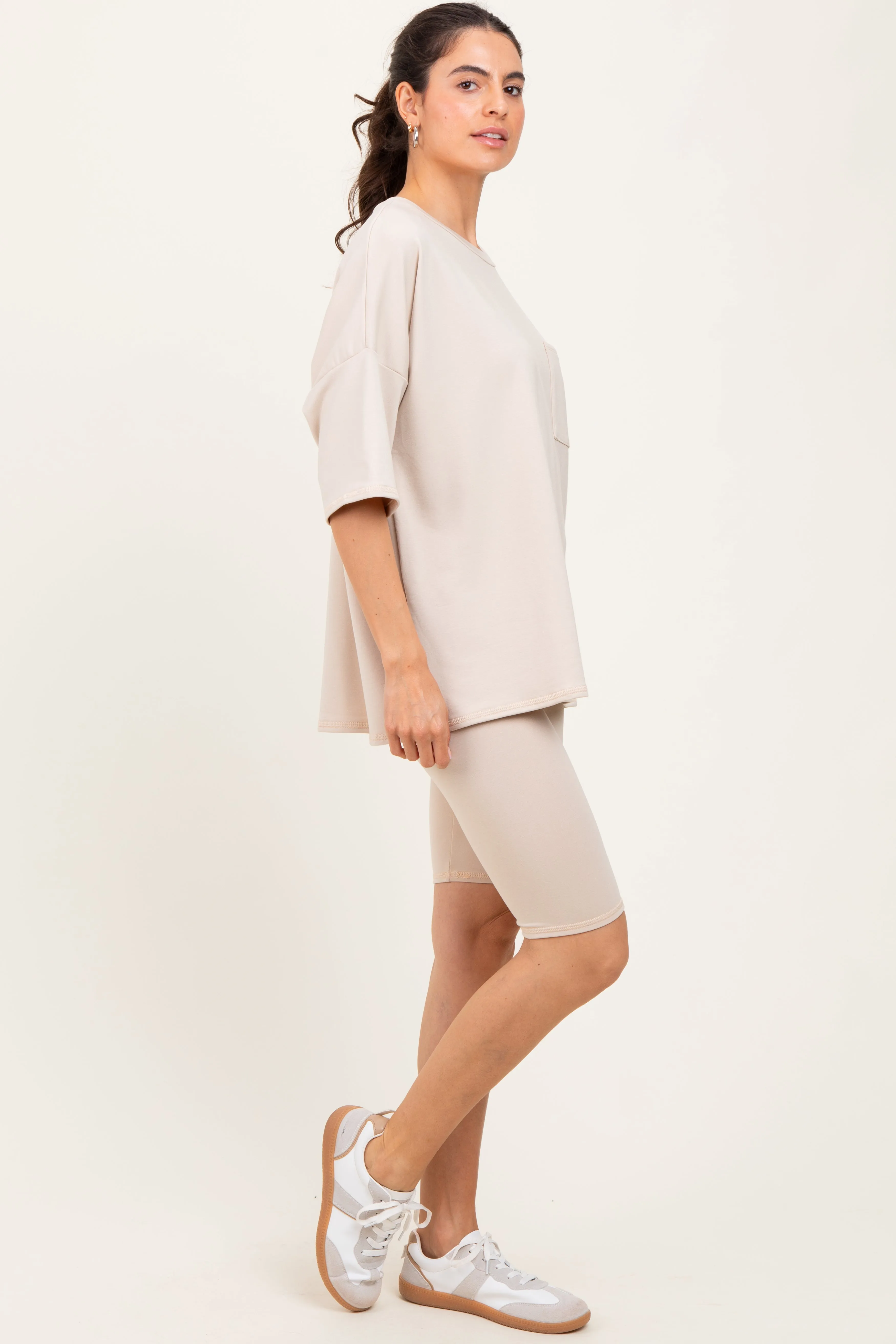 Beige Oversized Short Sleeve Biker Short Set sold by Pinkblush product image thumbnail 3