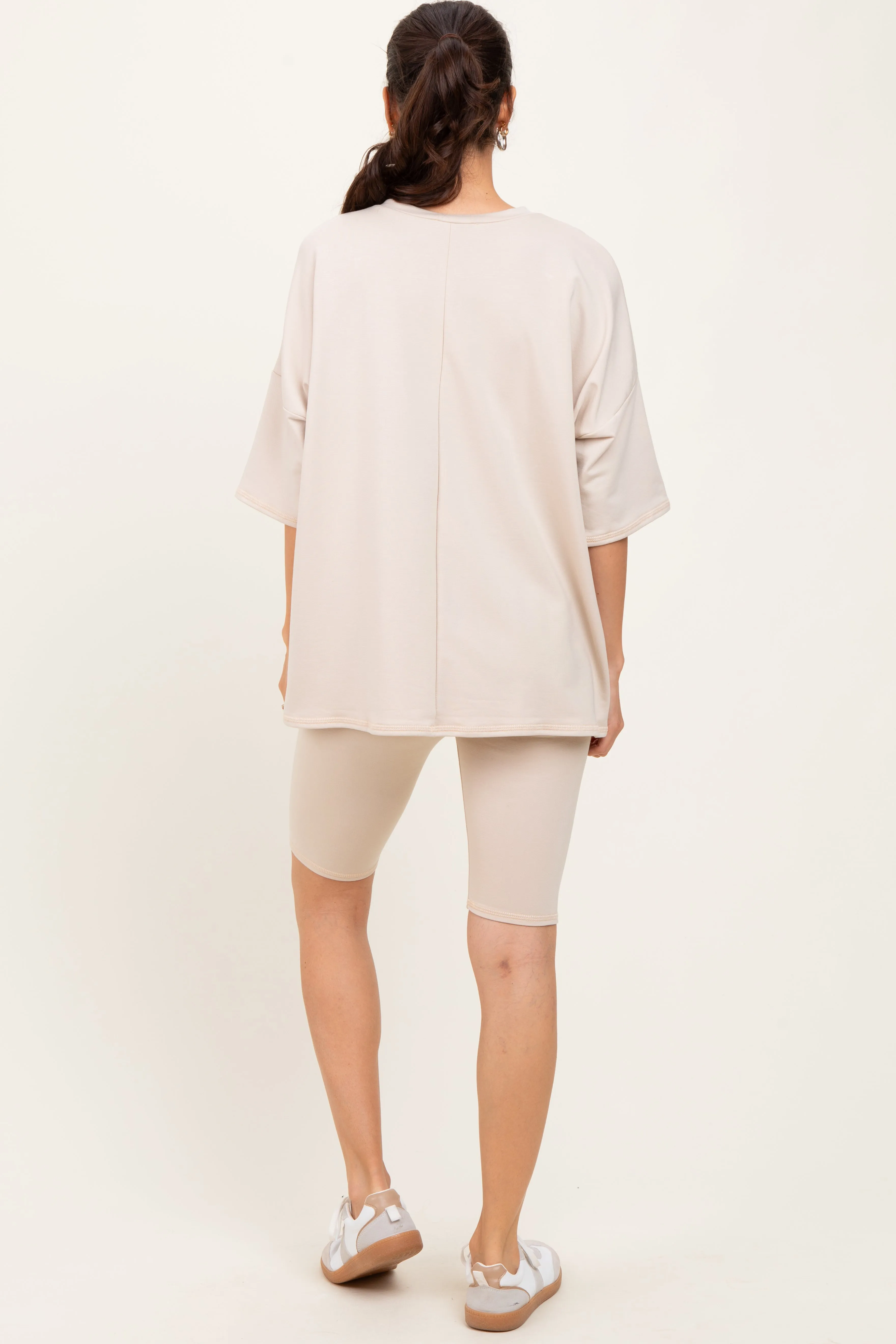 Beige Oversized Short Sleeve Biker Short Set sold by Pinkblush product image thumbnail 4