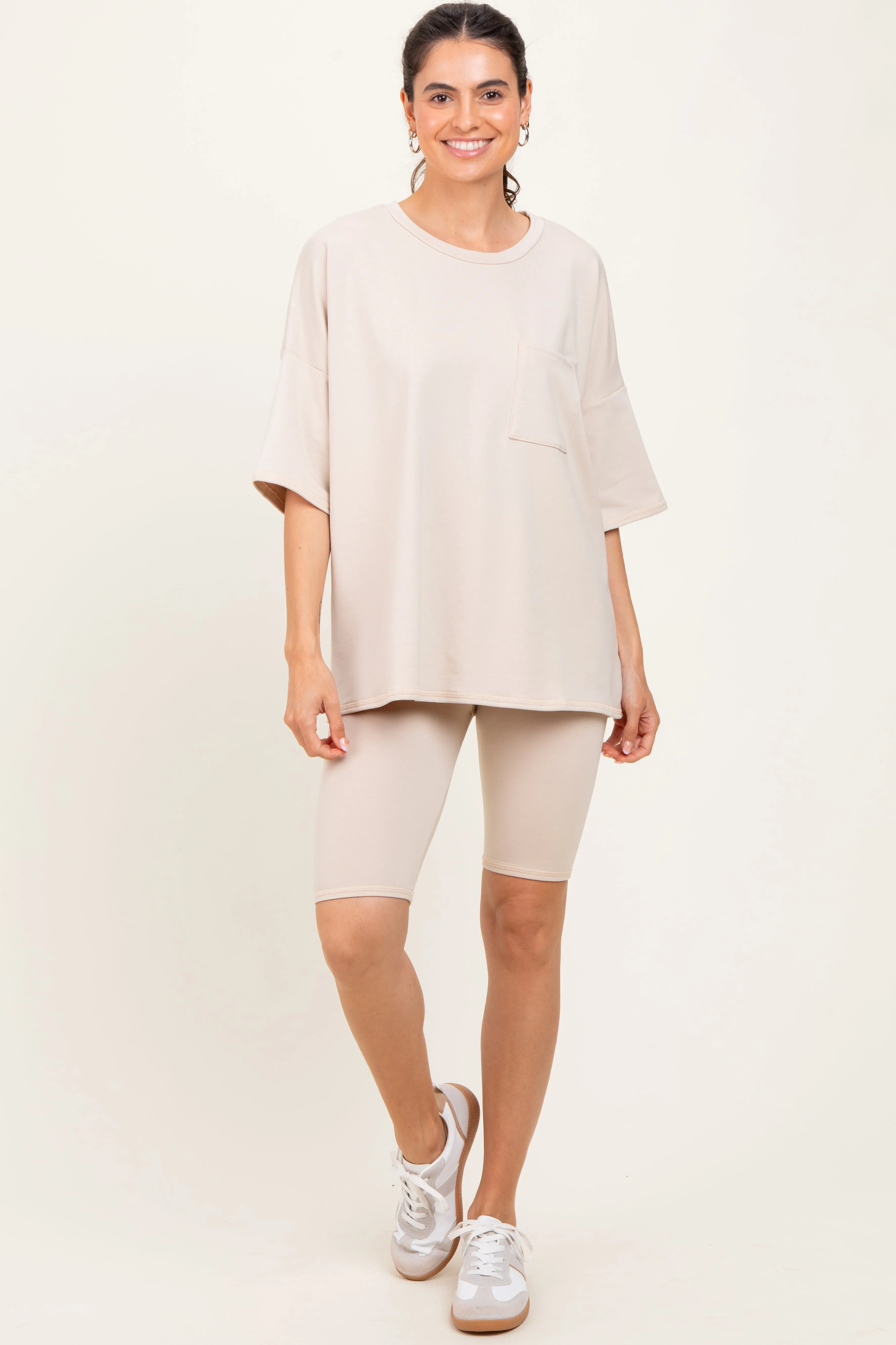 Beige Oversized Short Sleeve Biker Short Set sold by Pinkblush product image thumbnail 2