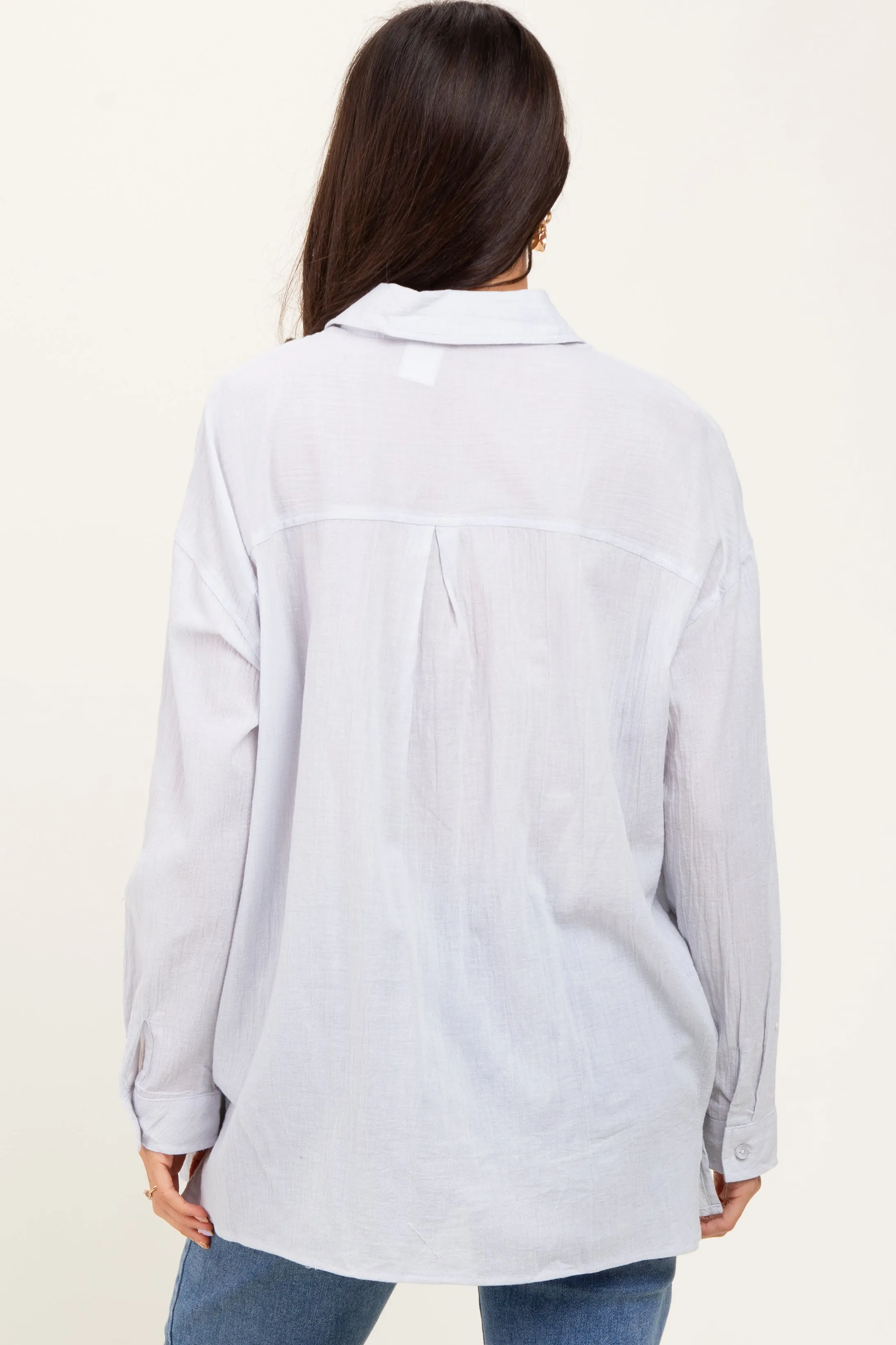 Light Grey Cotton Gauze Oversized Button Down Shirt sold by Pinkblush product image thumbnail 2
