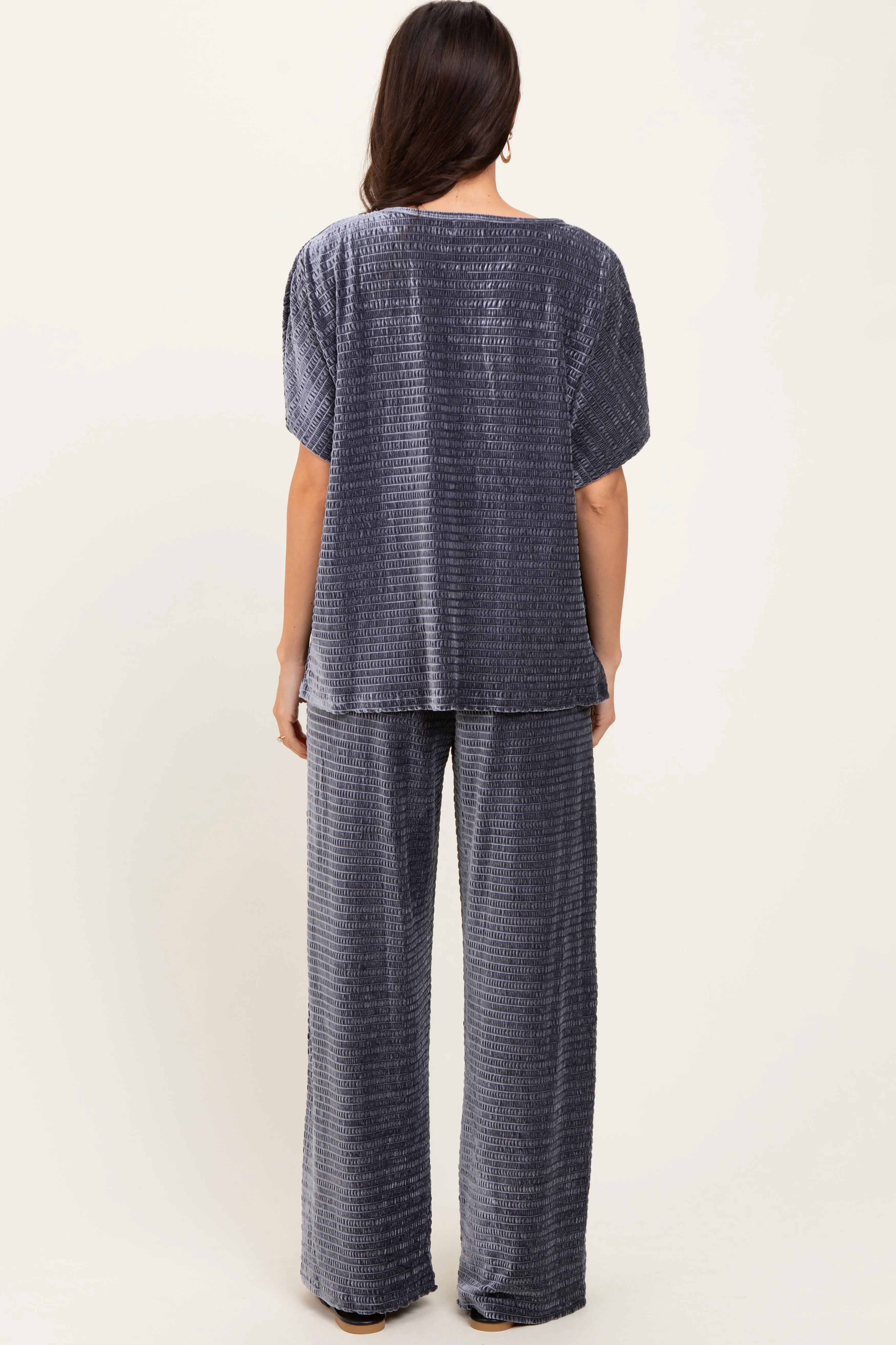 Gray Blue Textured Velvet Lounge Pant Set sold by Pinkblush product image thumbnail 3