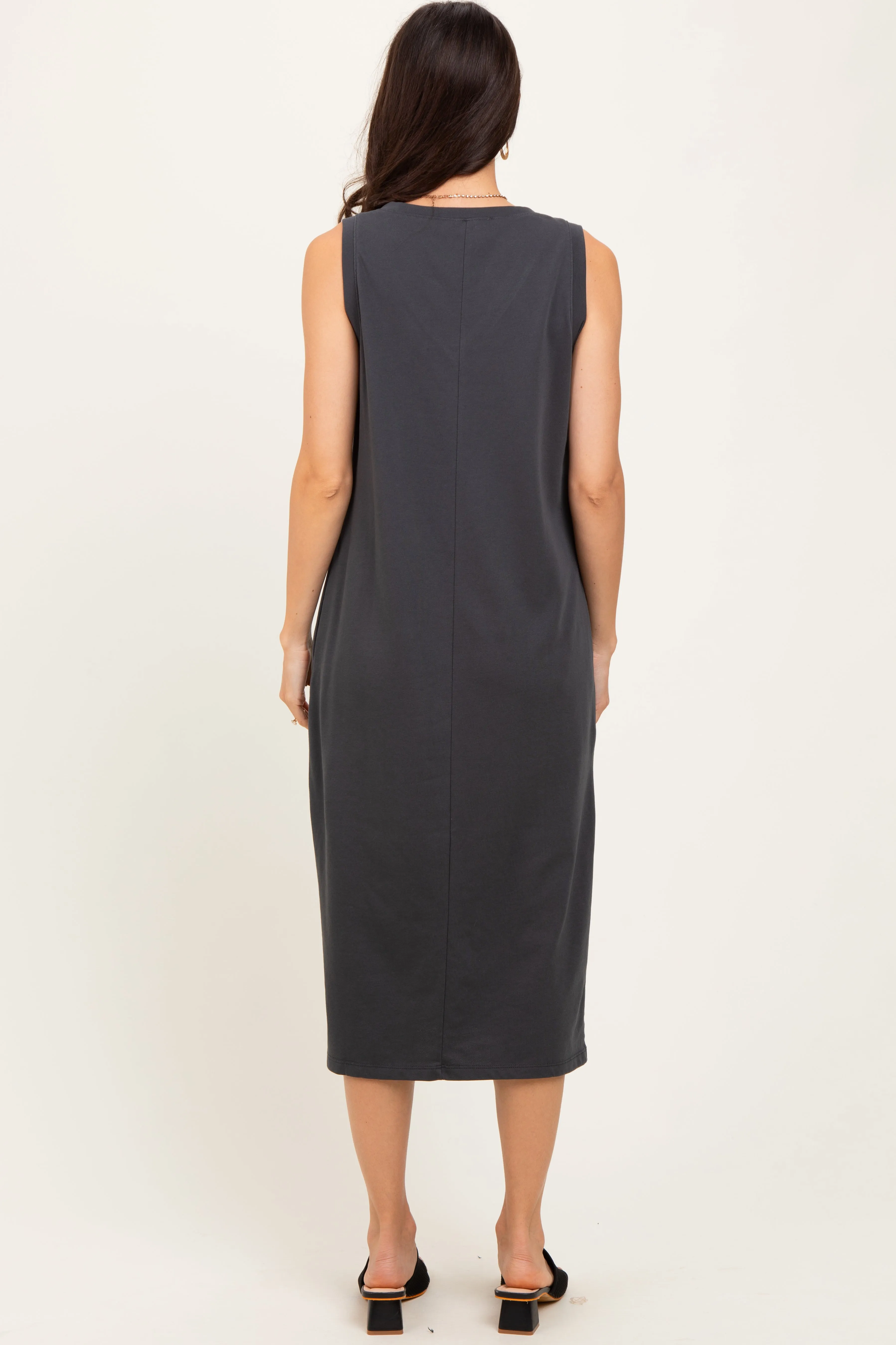 Charcoal V-Neck Sleeveless Side Slit Midi Dress sold by Pinkblush product image thumbnail 4