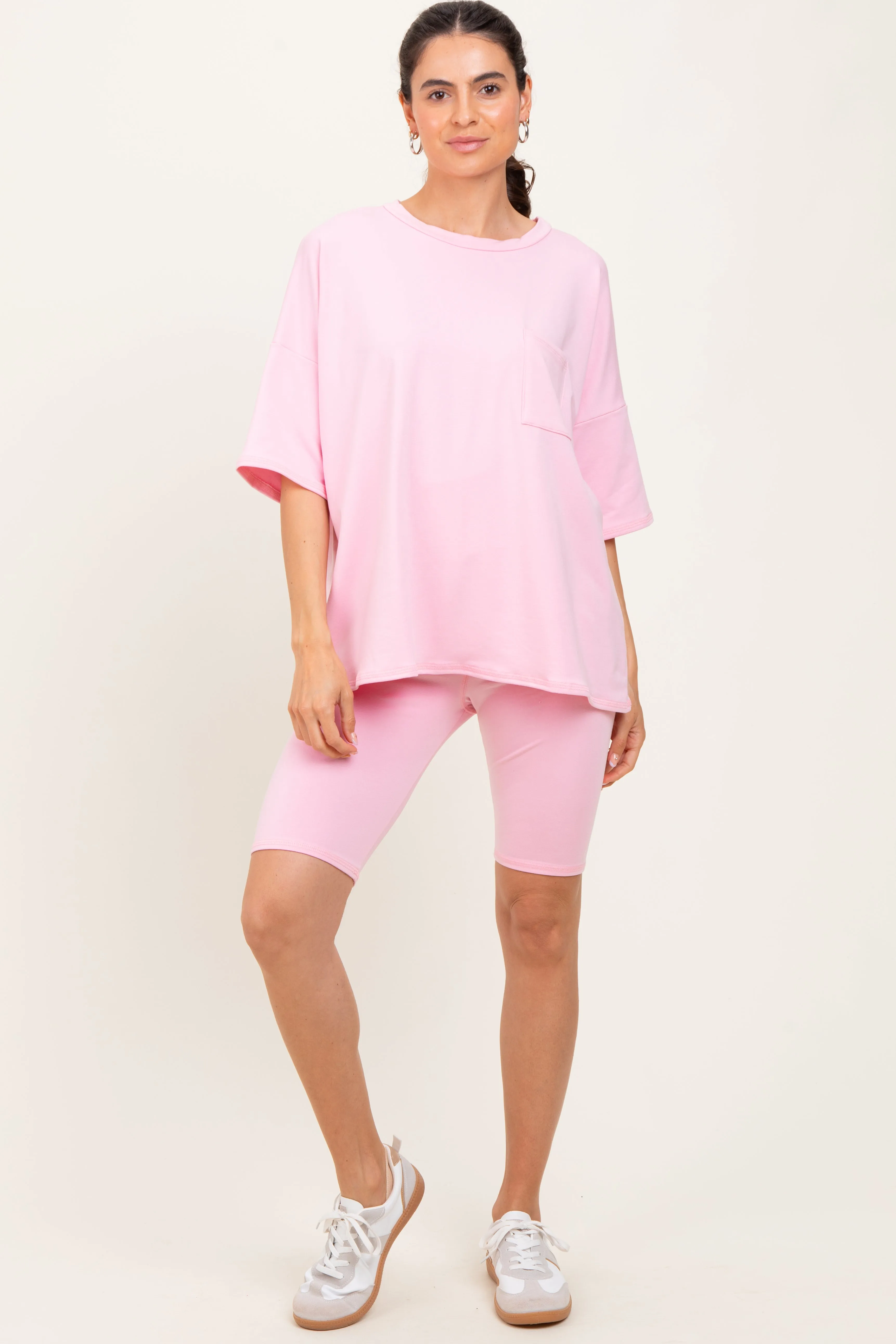 Light Pink Oversized Short Sleeve Biker Short Set sold by Pinkblush product image thumbnail 2