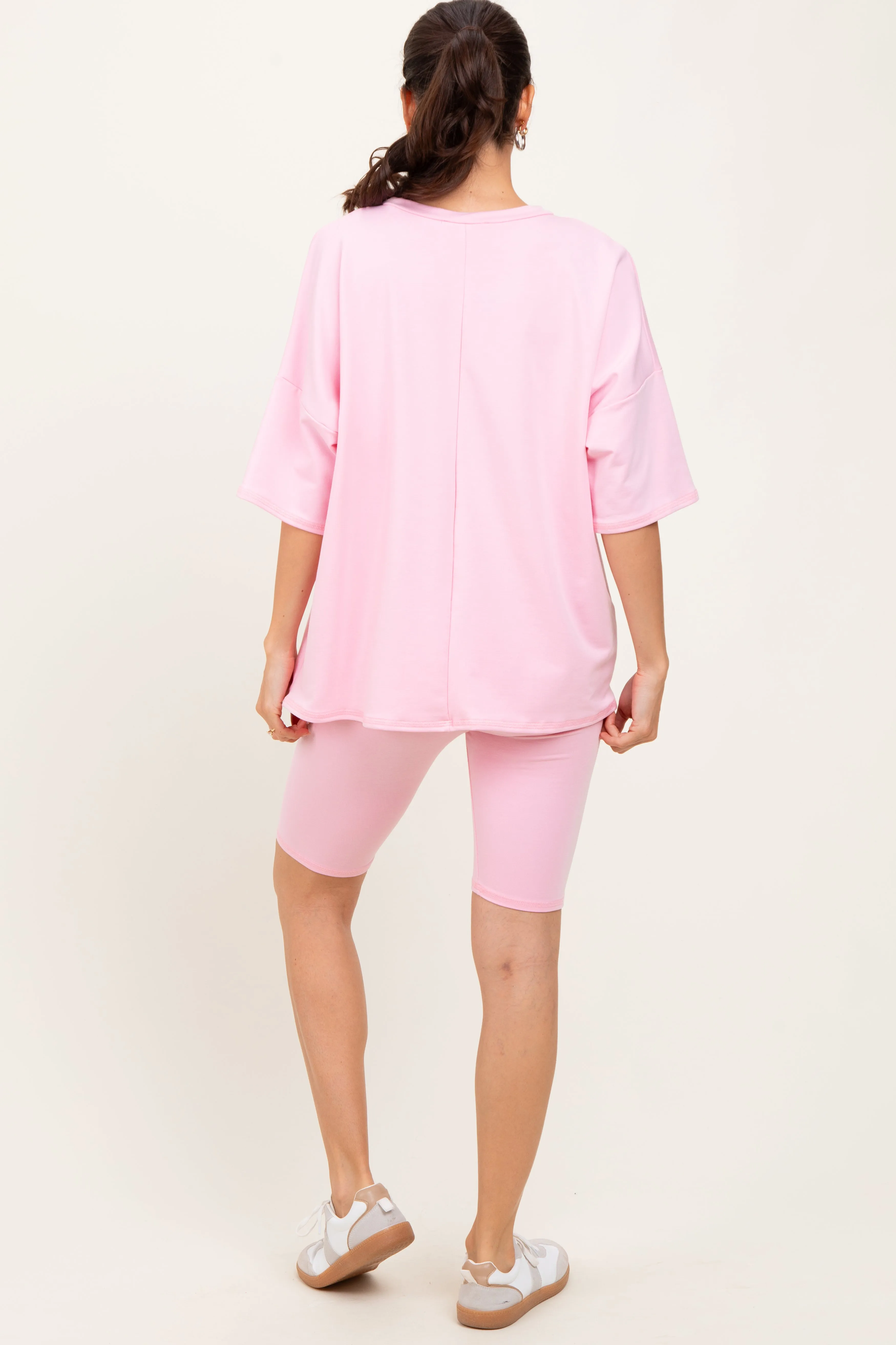 Light Pink Oversized Short Sleeve Biker Short Set sold by Pinkblush product image thumbnail 4