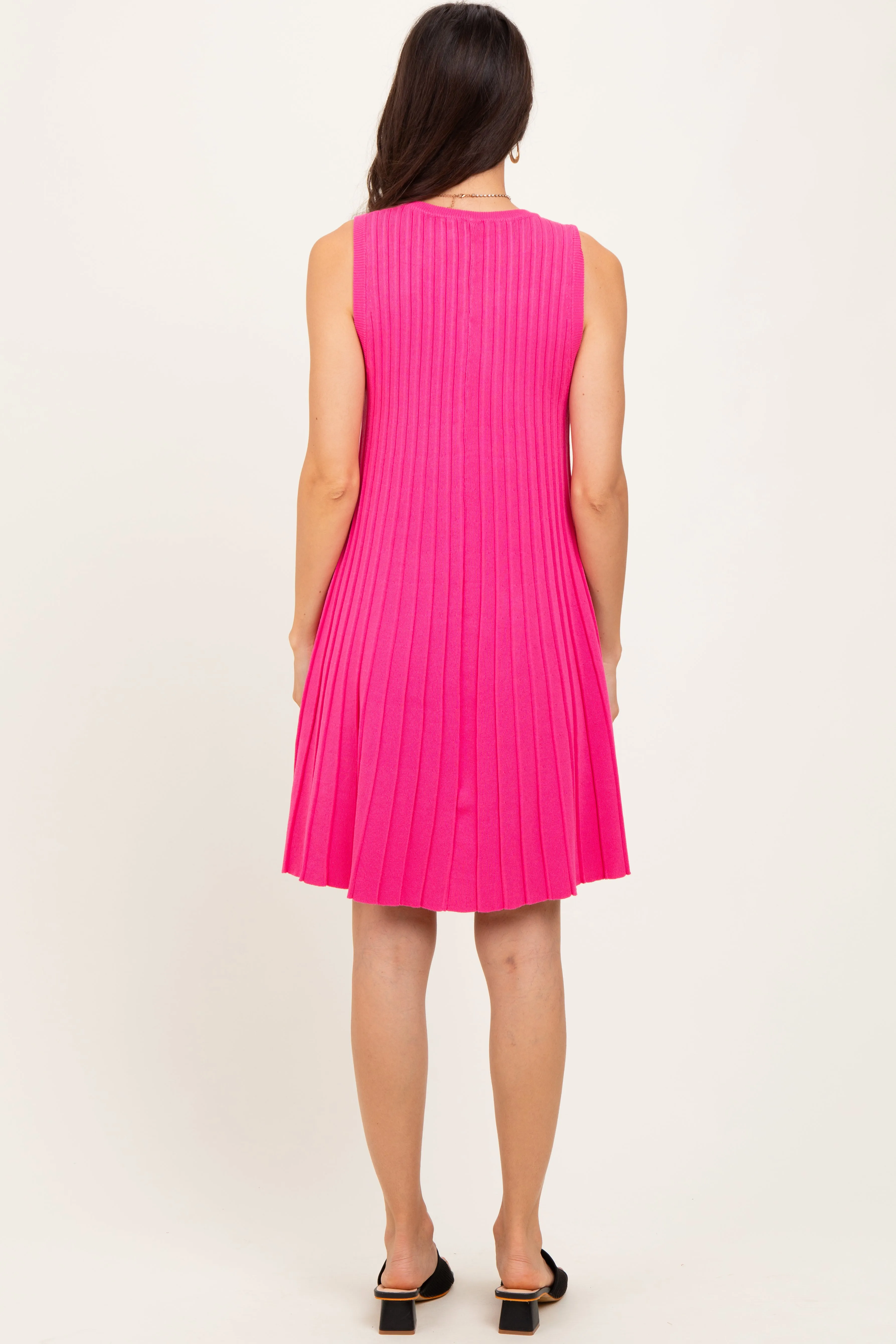 Fuchsia Ribbed Pleated Knit Sleeveless Mini Dress sold by Pinkblush product image thumbnail 3