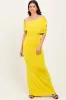 Lime Off Shoulder Foldover Ruched Maxi Dress sold by Pinkblush