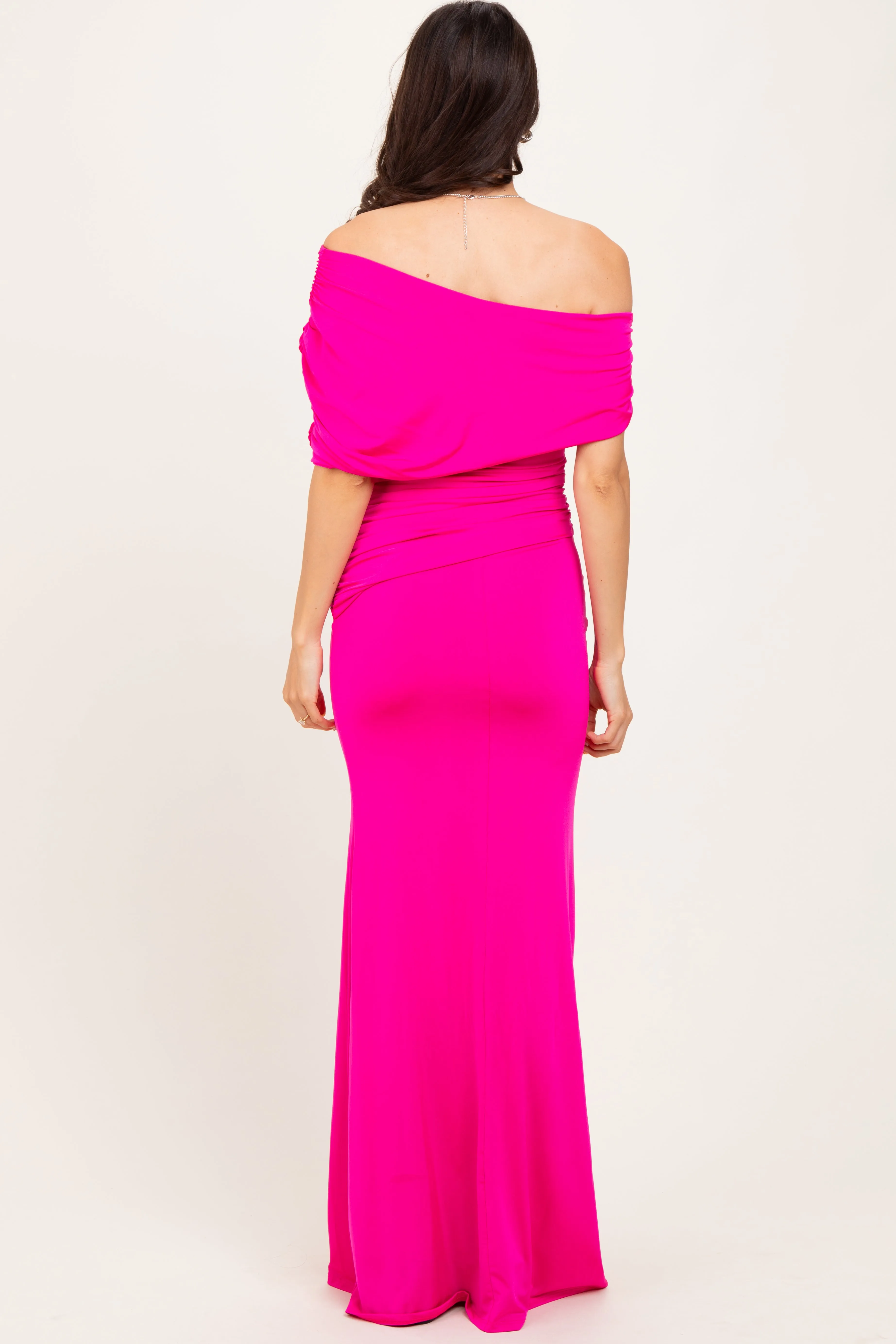 Pink Off Shoulder Foldover Ruched Maxi Dress sold by Pinkblush product image thumbnail 4