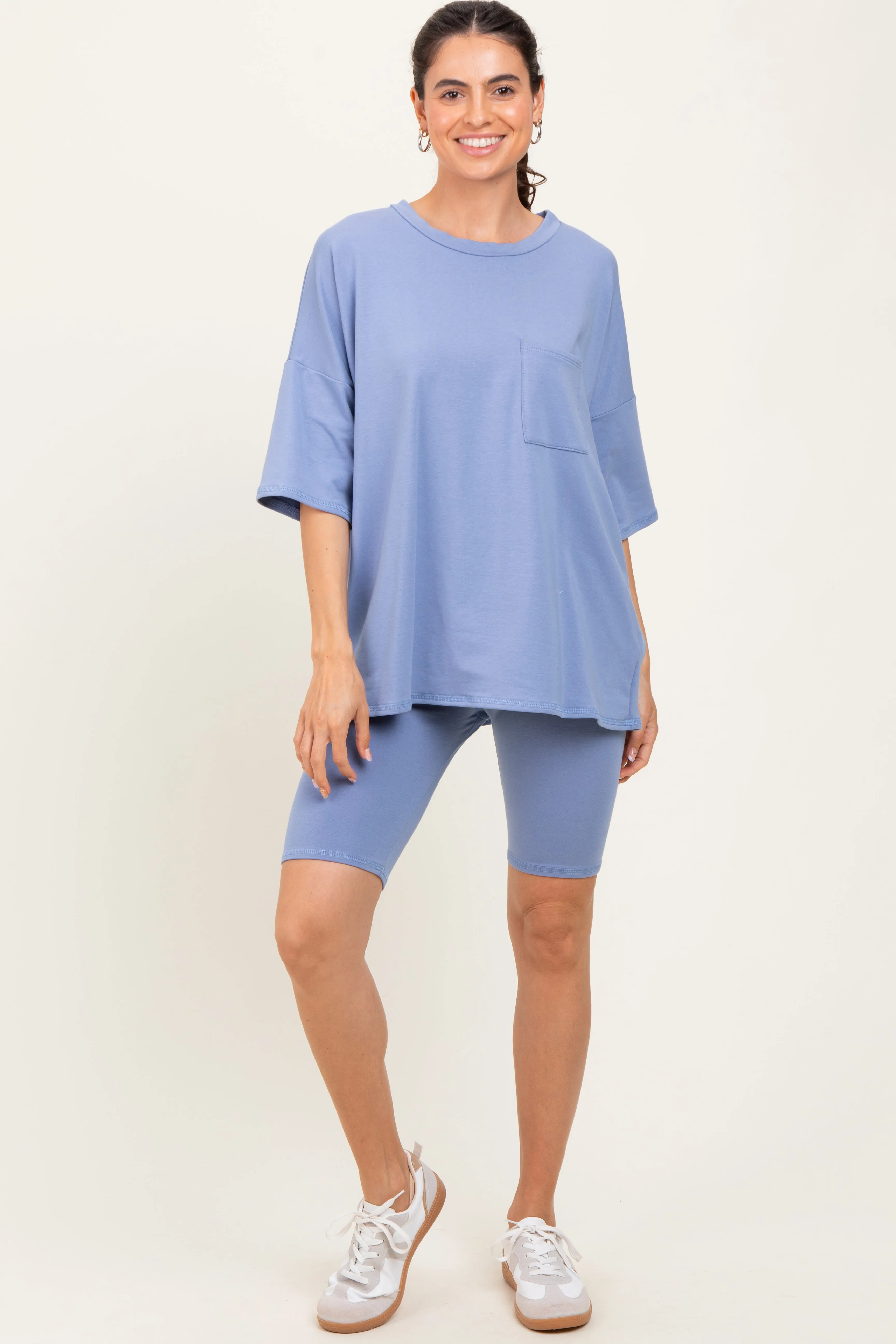 Blue Oversized Short Sleeve Biker Short Set sold by Pinkblush product image thumbnail 2