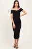 Black Knotted Off Shoulder Ruched Midi Dress sold by Pinkblush