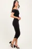 Black Knotted Off Shoulder Ruched Midi Dress sold by Pinkblush