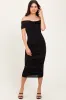 Black Knotted Off Shoulder Ruched Midi Dress sold by Pinkblush