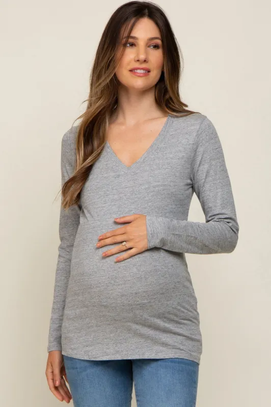 Heather Grey Fitted Long Sleeve Maternity Top sold by Pinkblush