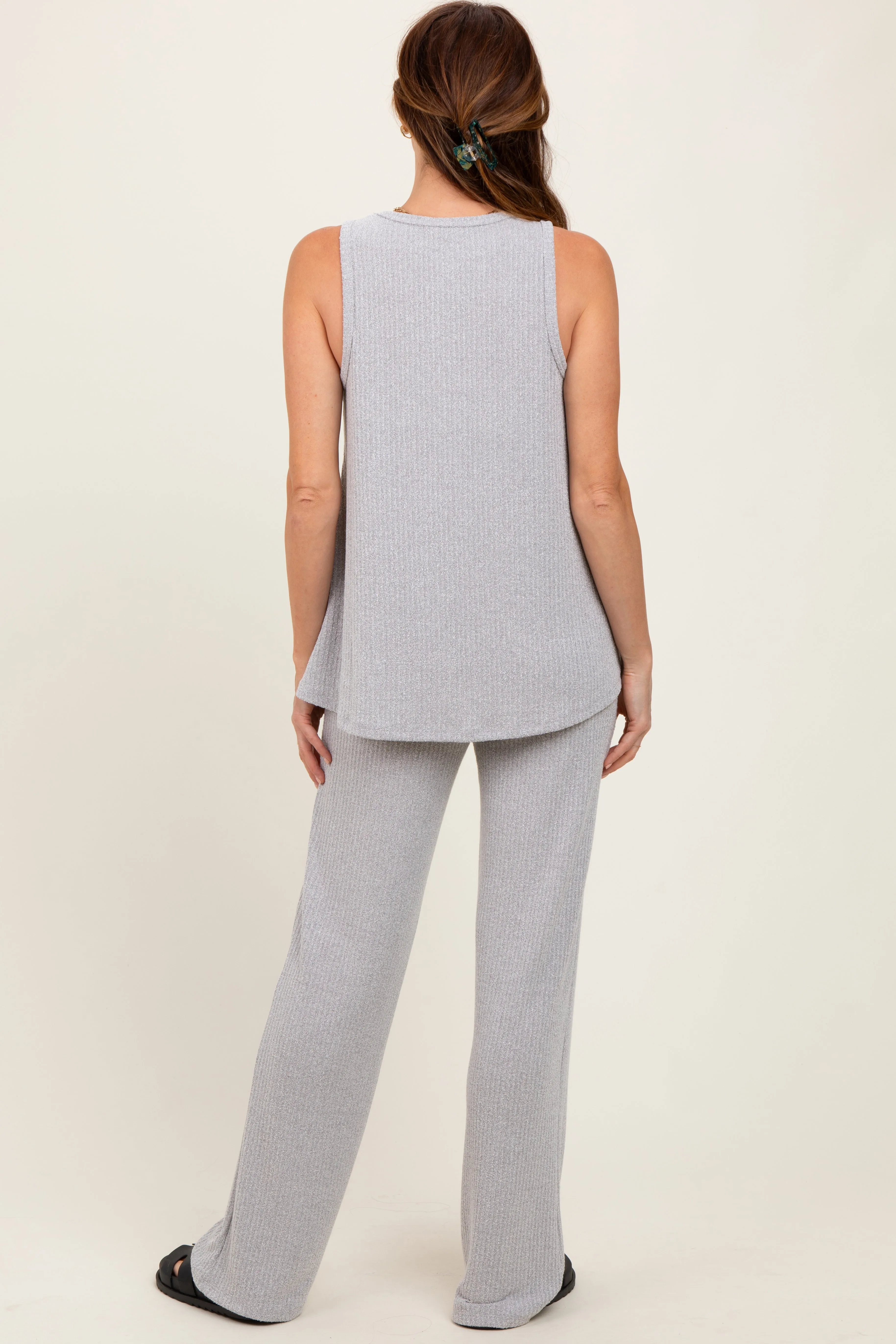 Heather Grey Rib Knit Tank and Pant Set sold by Pinkblush product image thumbnail 3