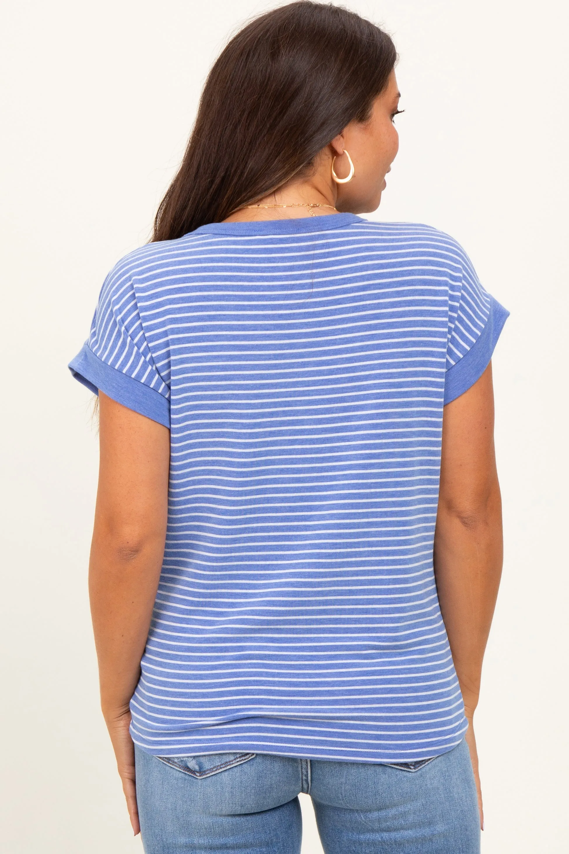 Blue Striped Terry Maternity Short Sleeve Top sold by Pinkblush product image thumbnail 3