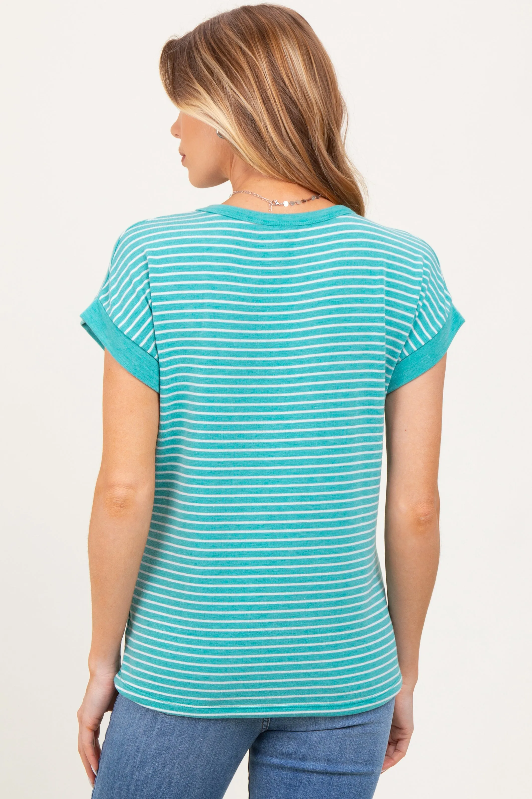 Green Striped Terry Maternity Short Sleeve Top sold by Pinkblush product image thumbnail 3