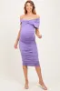 Lavender Knotted Off Shoulder Ruched Maternity Midi Dress sold by Pinkblush