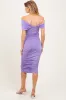 Lavender Knotted Off Shoulder Ruched Maternity Midi Dress sold by Pinkblush