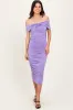 Lavender Knotted Off Shoulder Ruched Maternity Midi Dress sold by Pinkblush