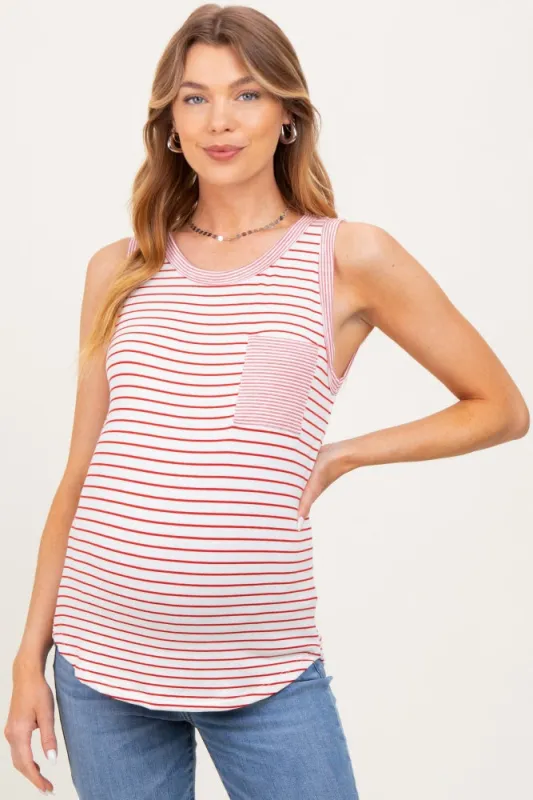 Red Striped Front Pocket Maternity Tank Top sold by Pinkblush