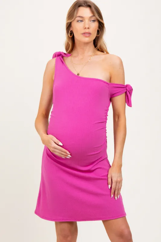 Magenta One Shoulder Tie Sleeveless Maternity Dress sold by Pinkblush