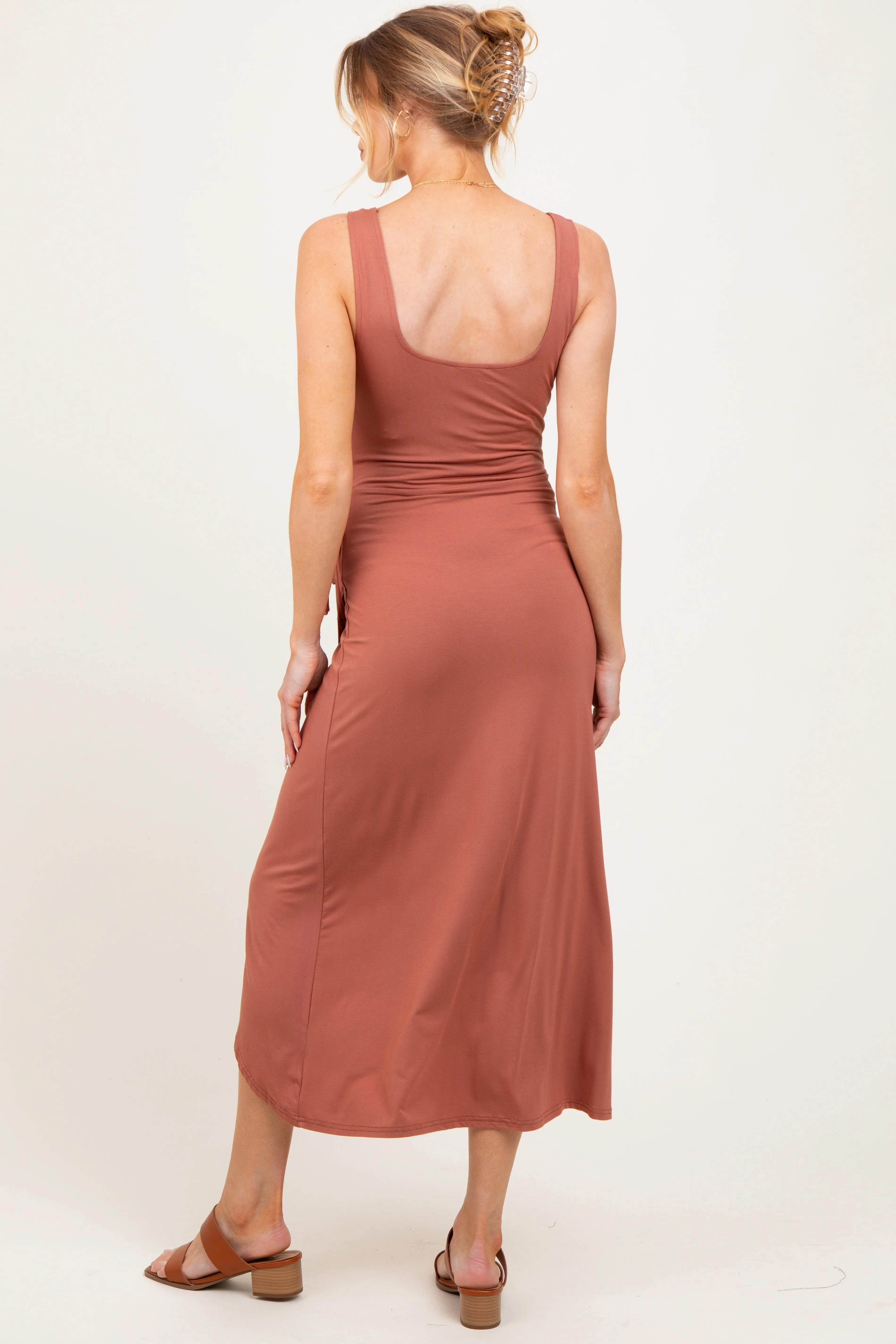 Light Rust Sleeveless Wrap Waist Maternity Midi Dress sold by Pinkblush product image thumbnail 3