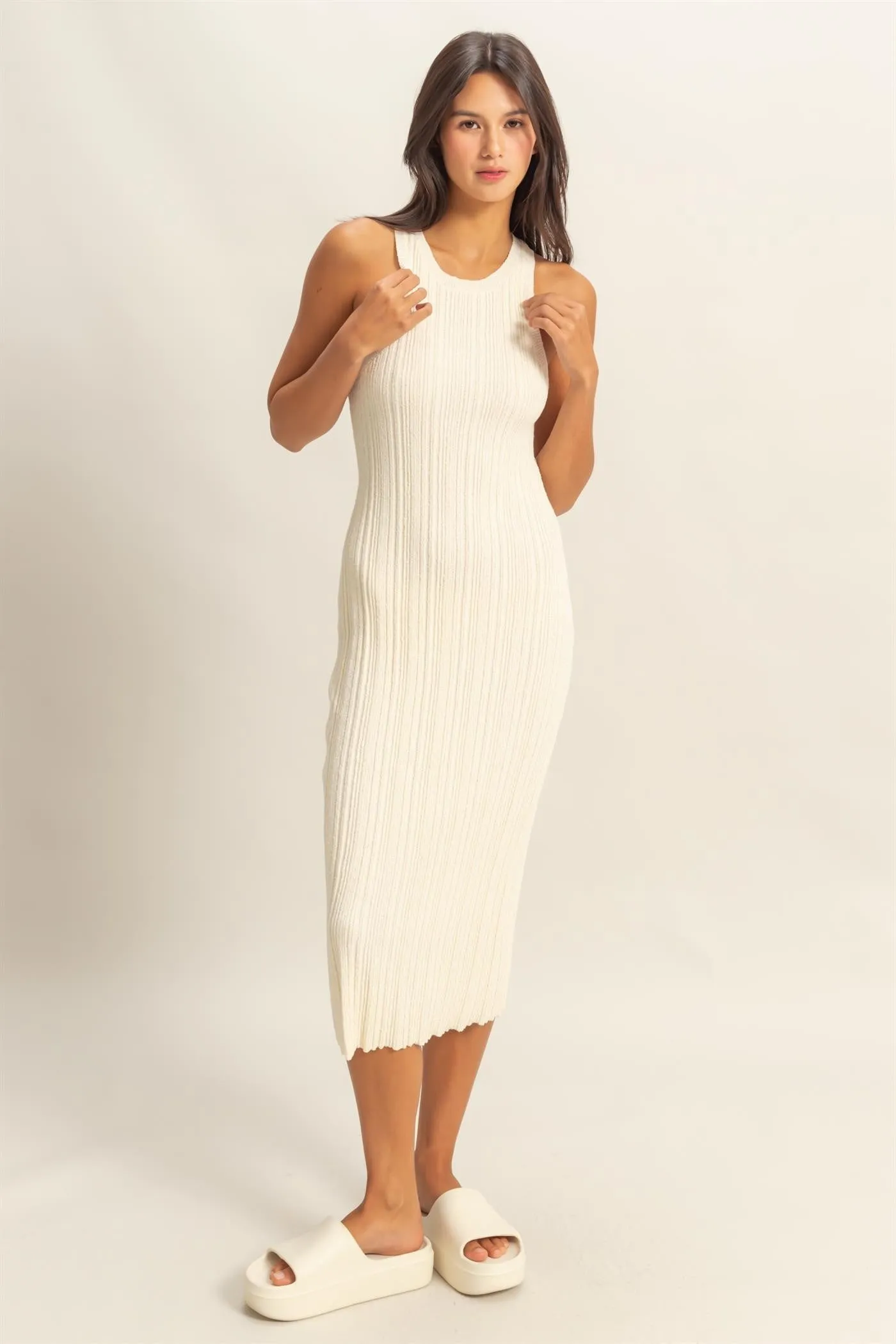 Ivory Round Neck Bodycon Ribbed Knit Maternity Midi Dress sold by Pinkblush product image thumbnail 4