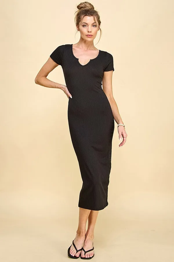 Black Short Sleeve Side Button Ribbed Maternity Midi Dress sold by Pinkblush product image thumbnail 5
