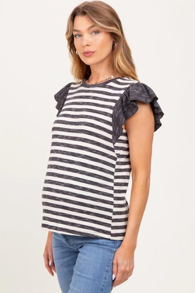 Charcoal Ribbed Striped Flutter Sleeve Maternity Top sold by Pinkblush product image thumbnail 2