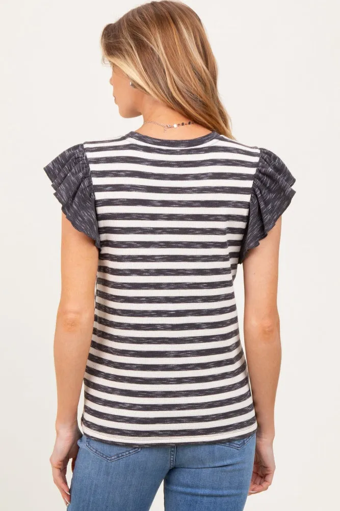 Charcoal Ribbed Striped Flutter Sleeve Maternity Top sold by Pinkblush product image thumbnail 3