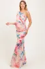 Multicolor Floral Ruched Mesh One Shoulder Maternity Maxi Dress sold by Pinkblush