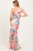 Multicolor Floral Ruched Mesh One Shoulder Maternity Maxi Dress sold by Pinkblush